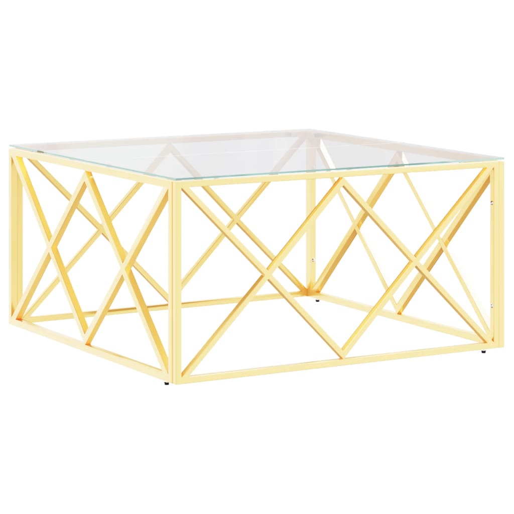 vidaXL Stolik kawowy, 80x80x40 cm, stal nierdzewna i szkło