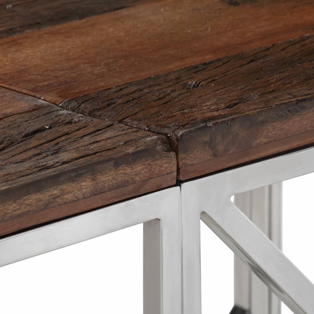 vidaXL Stolik konsolowy, srebrny, stal nierdzewna i drewno z podkładów