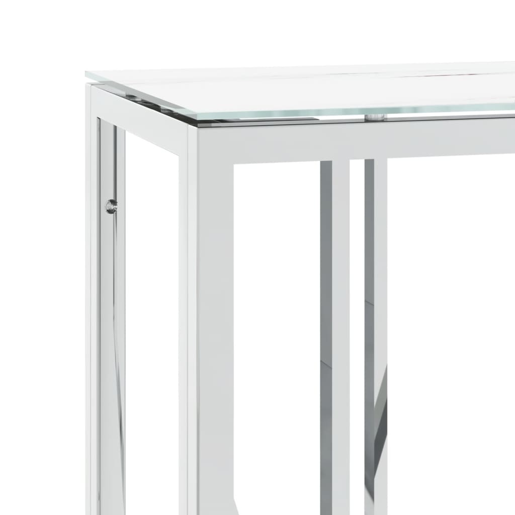vidaXL Stolik konsolowy, srebrny, 110x30x70cm, stal nierdzewna i szkło
