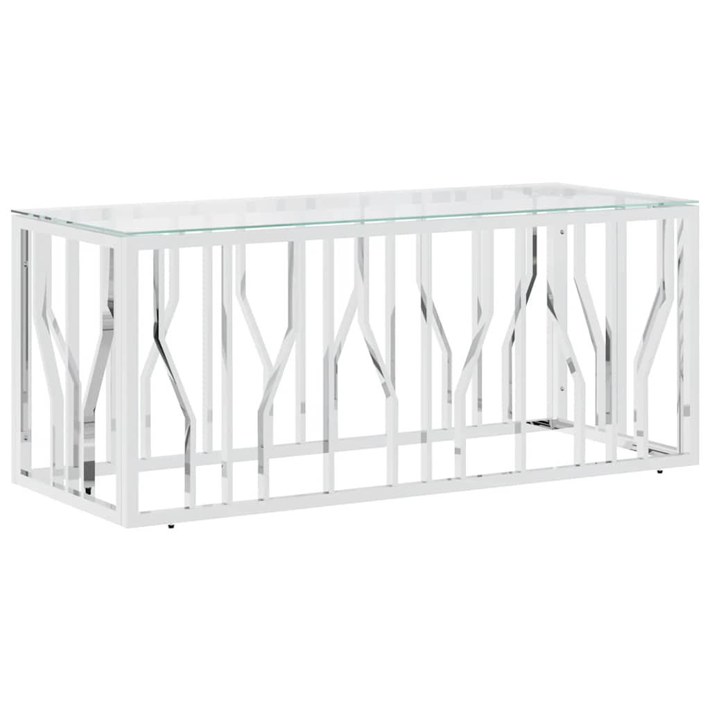 vidaXL Stolik kawowy, 110x45x45 cm, stal nierdzewna i szkło