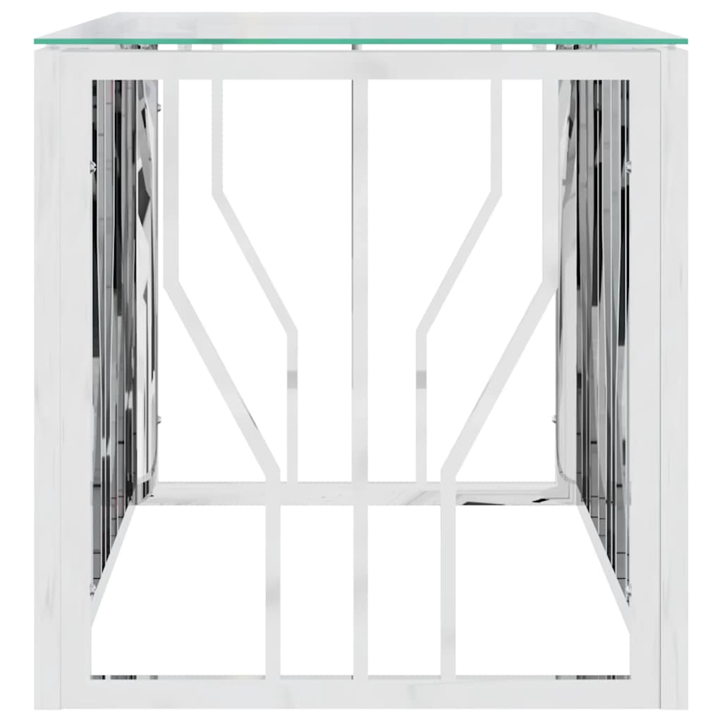 vidaXL Stolik kawowy, 110x45x45 cm, stal nierdzewna i szkło
