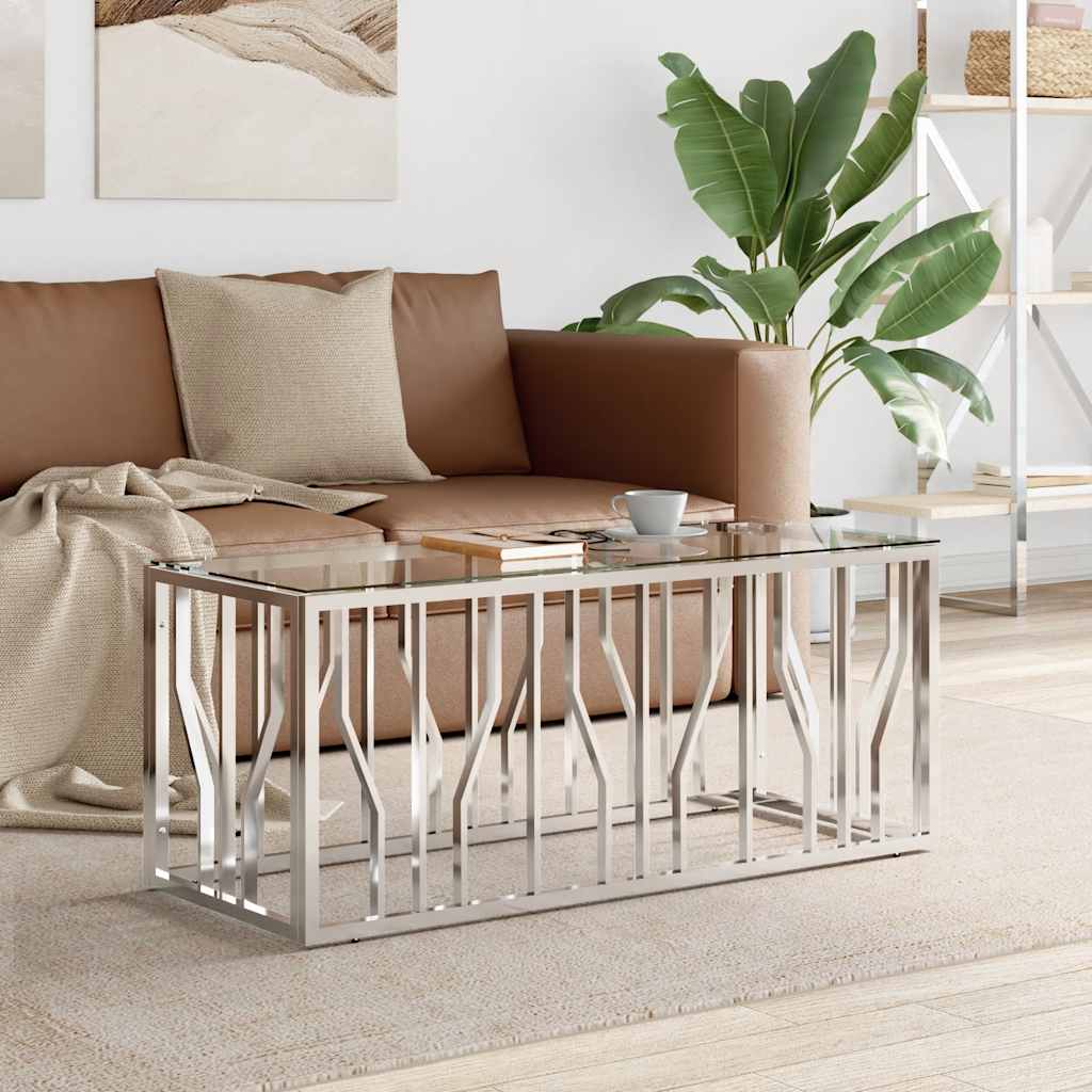 vidaXL Stolik kawowy, 110x45x45 cm, stal nierdzewna i szkło