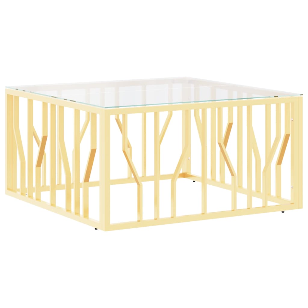 vidaXL Stolik kawowy, złoty, 80x80x40 cm, stal nierdzewna i szkło