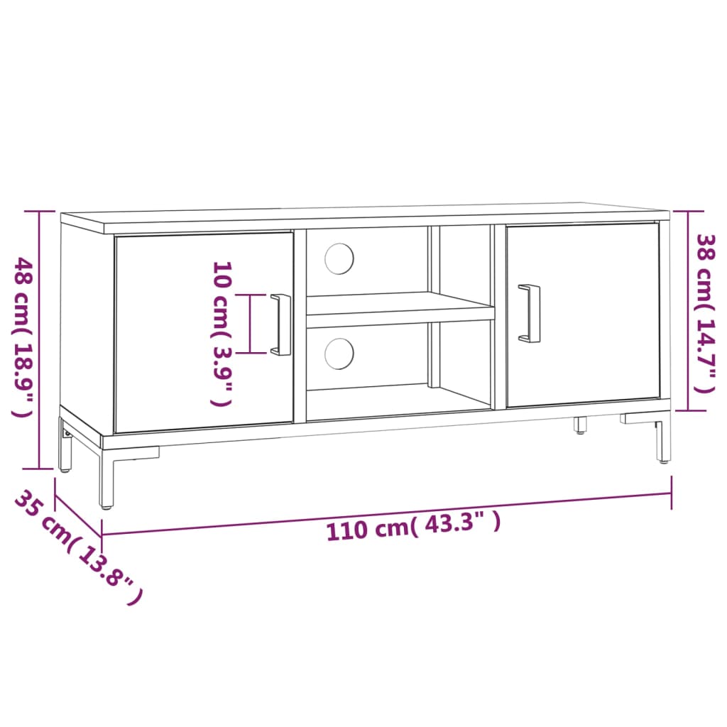 vidaXL Szafka pod telewizor, brązowa, 110x35x48 cm, drewno sosnowe