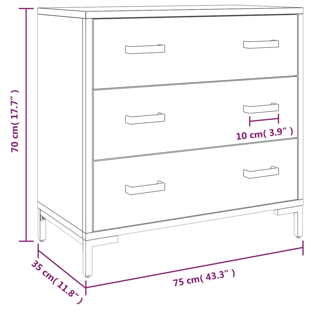 vidaXL Komoda, czarna, 75x35x70 cm, lite drewno sosnowe