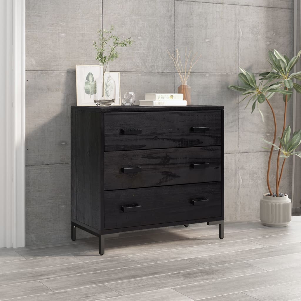vidaXL Komoda, czarna, 75x35x70 cm, lite drewno sosnowe