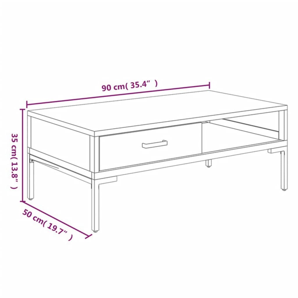 vidaXL Stolik kawowy, czarny, 90x50x35 cm, drewno sosnowe