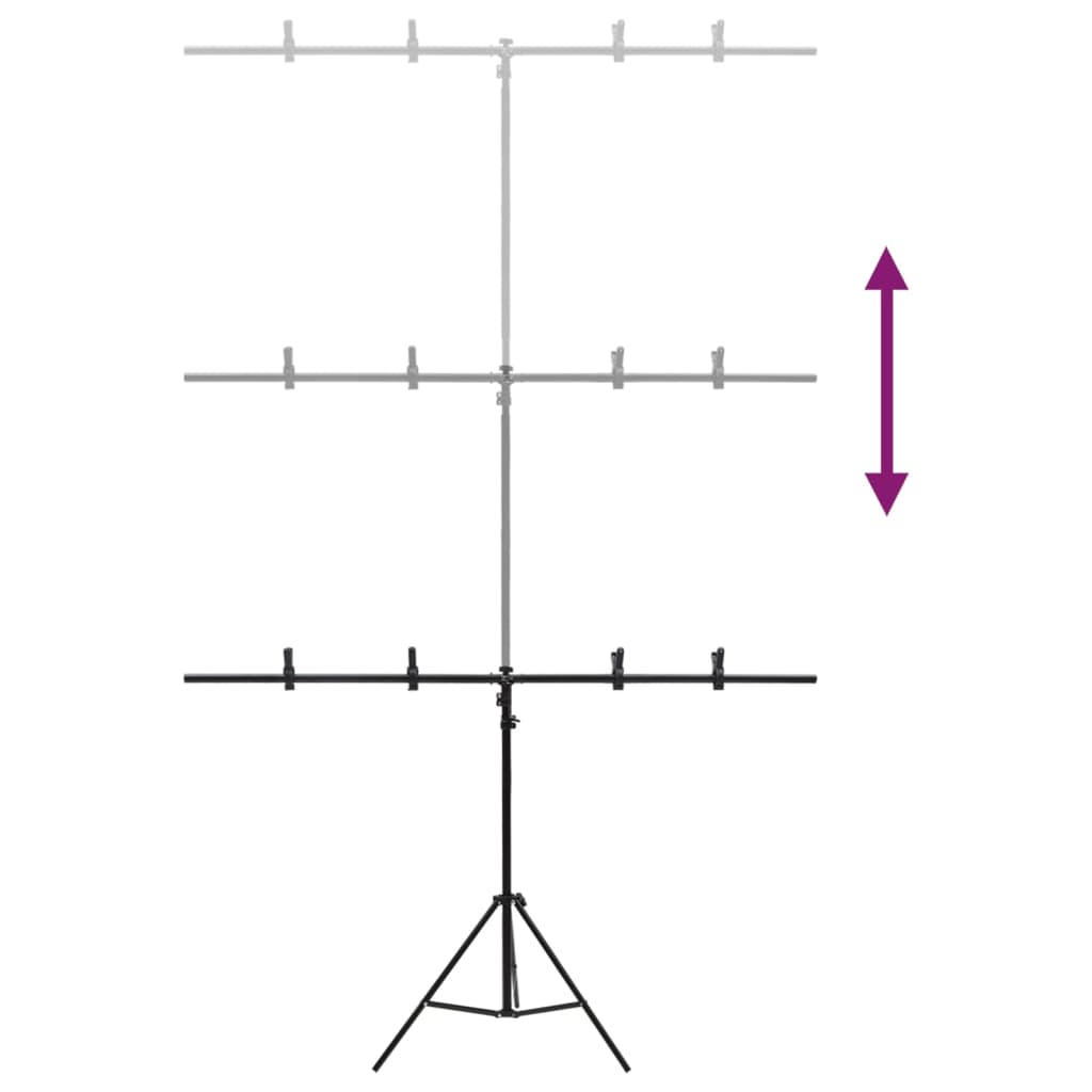 vidaXL Stojak na tło, T-kształtny, czarny, 151x60x(70-200) cm