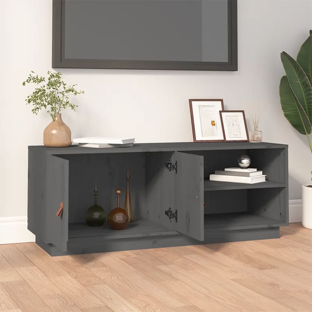 vidaXL Szafka pod TV, szara, 105x34x40 cm, lite drewno sosnowe