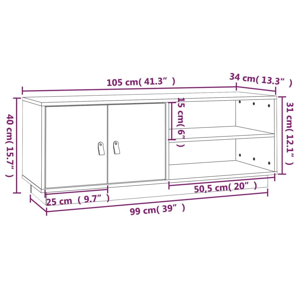 vidaXL Szafka pod TV, szara, 105x34x40 cm, lite drewno sosnowe
