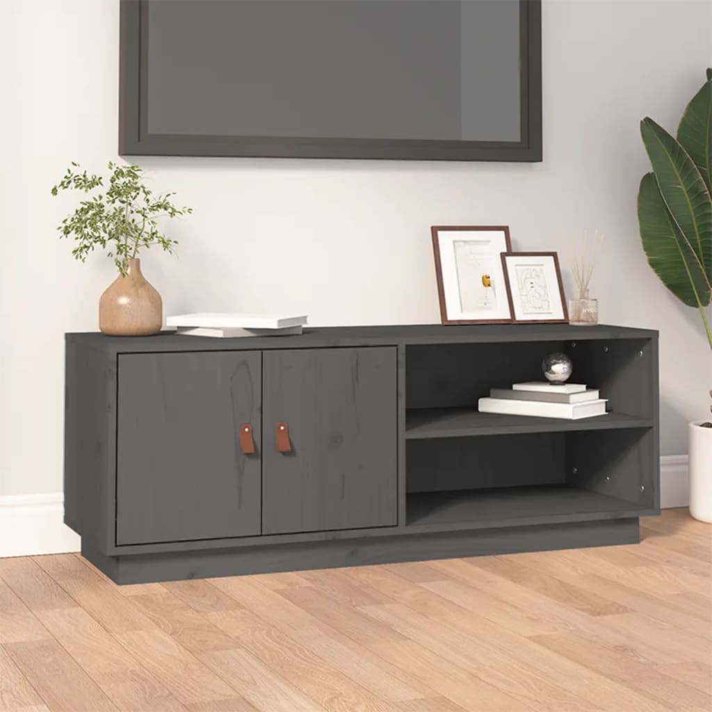 vidaXL Szafka pod TV, szara, 105x34x40 cm, lite drewno sosnowe