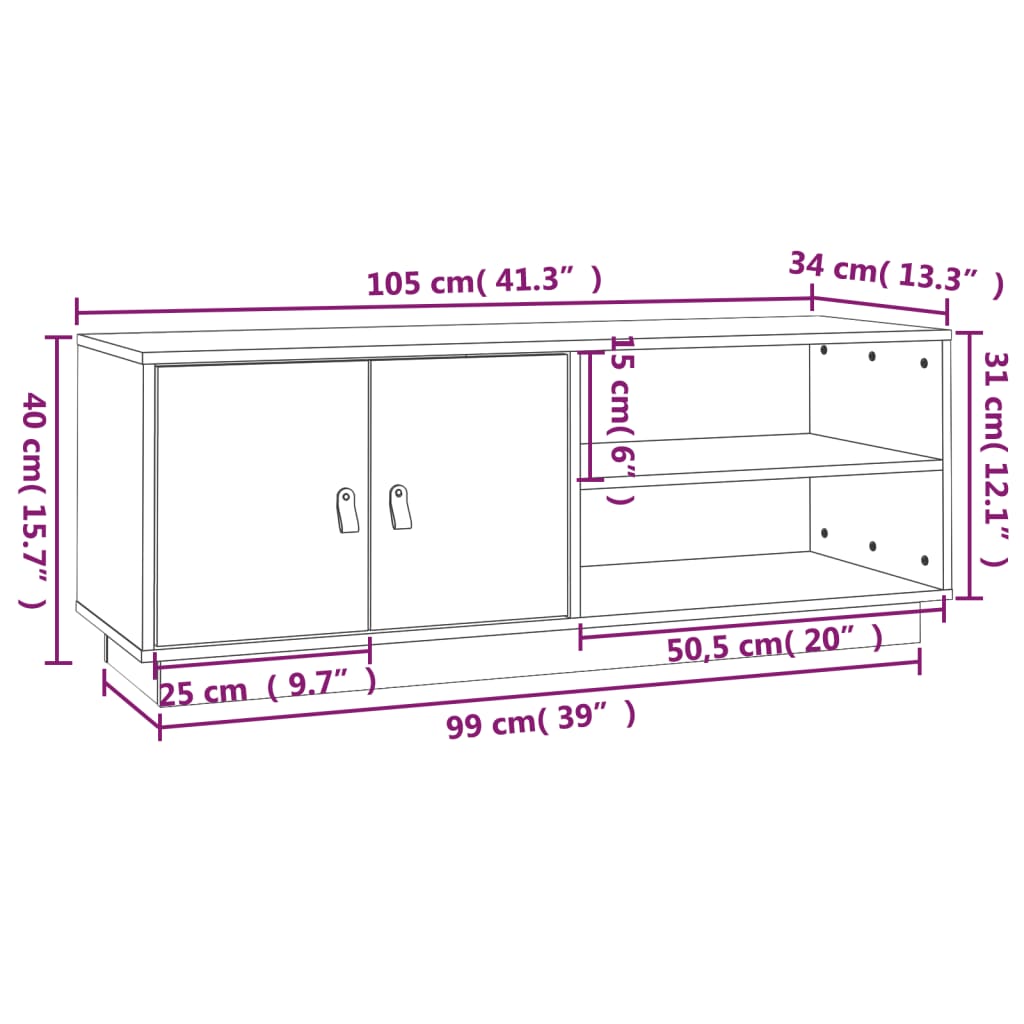 vidaXL Szafka pod TV, miodowy brąz, 105x34x40 cm, lite drewno sosnowe