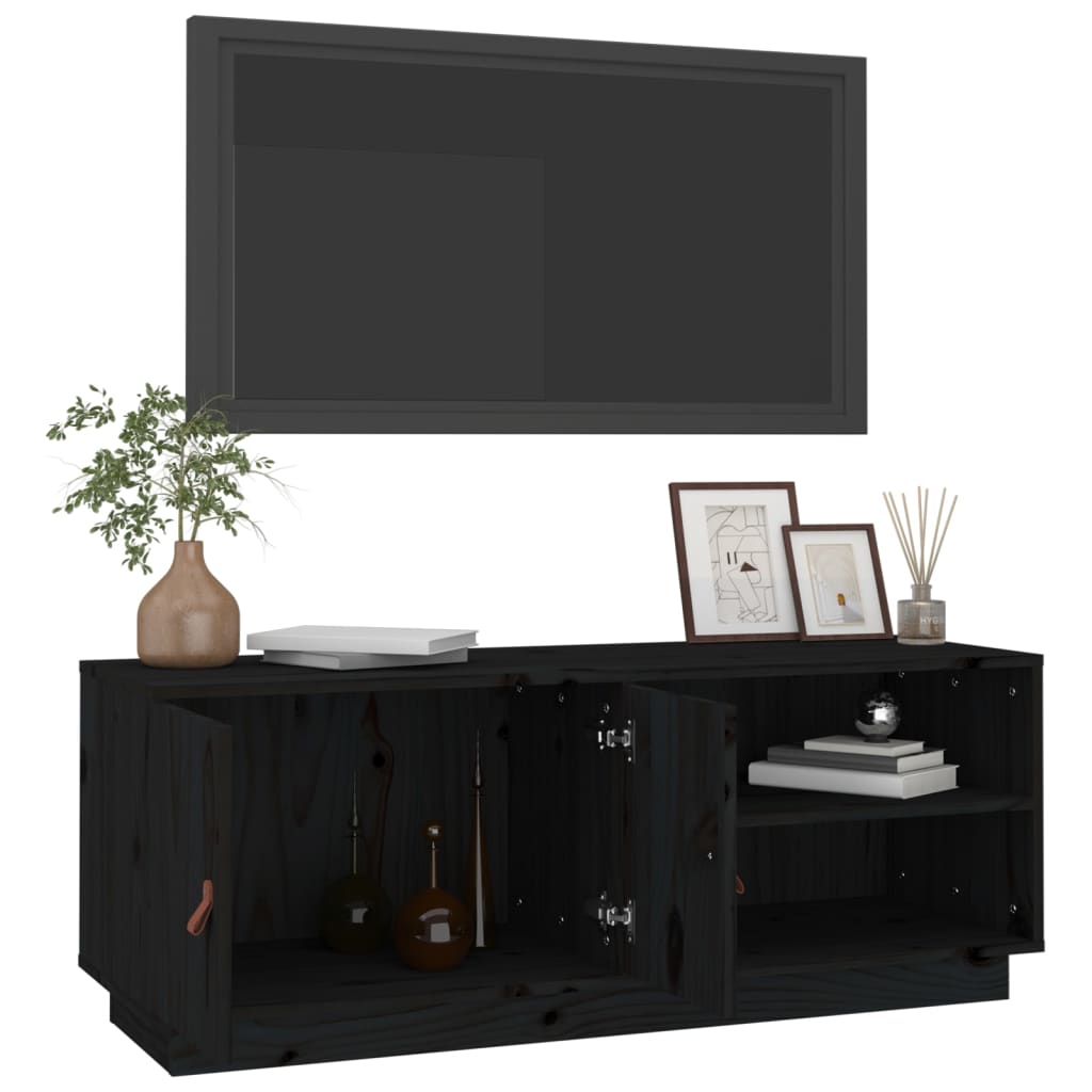 vidaXL Szafka pod TV, czarna, 105x34x40 cm, lite drewno sosnowe