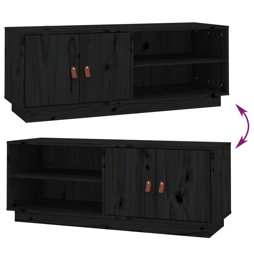 vidaXL Szafka pod TV, czarna, 105x34x40 cm, lite drewno sosnowe