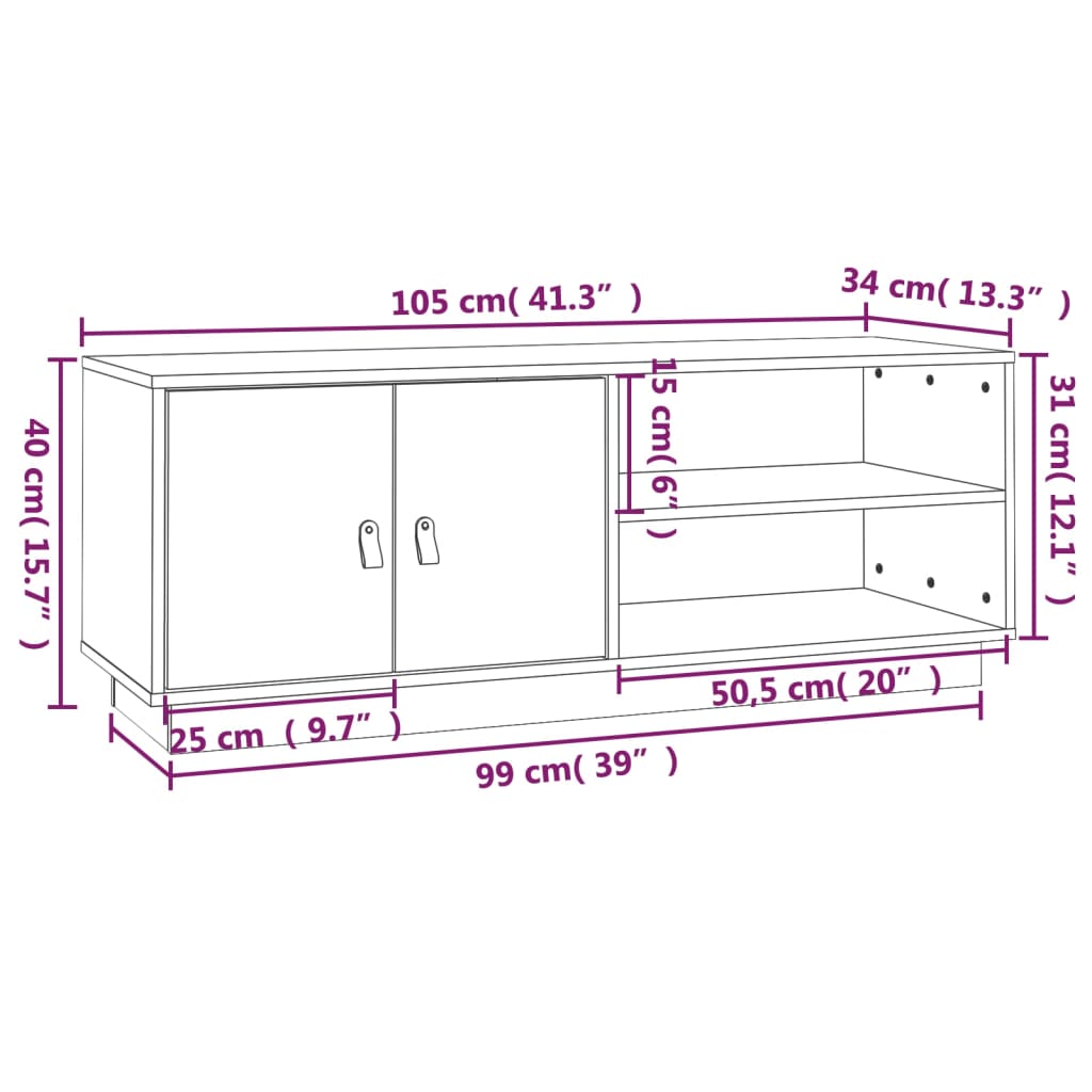 vidaXL Szafka pod TV, czarna, 105x34x40 cm, lite drewno sosnowe