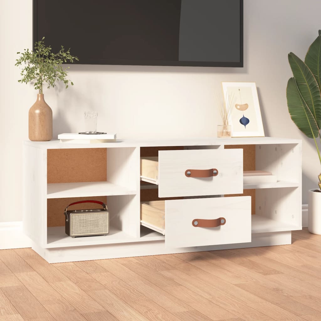 vidaXL Szafka pod TV, biała, 100x34x40 cm, lite drewno sosnowe