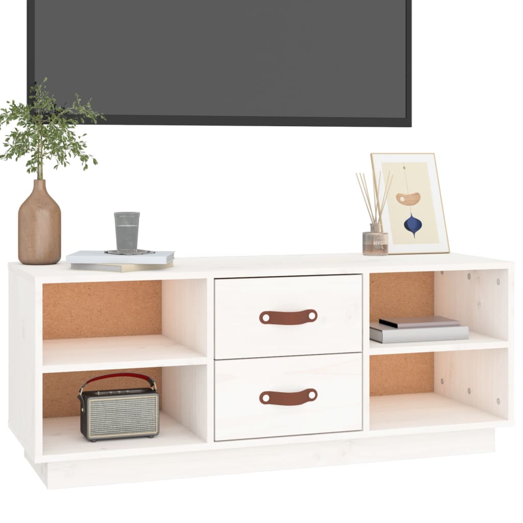 vidaXL Szafka pod TV, biała, 100x34x40 cm, lite drewno sosnowe