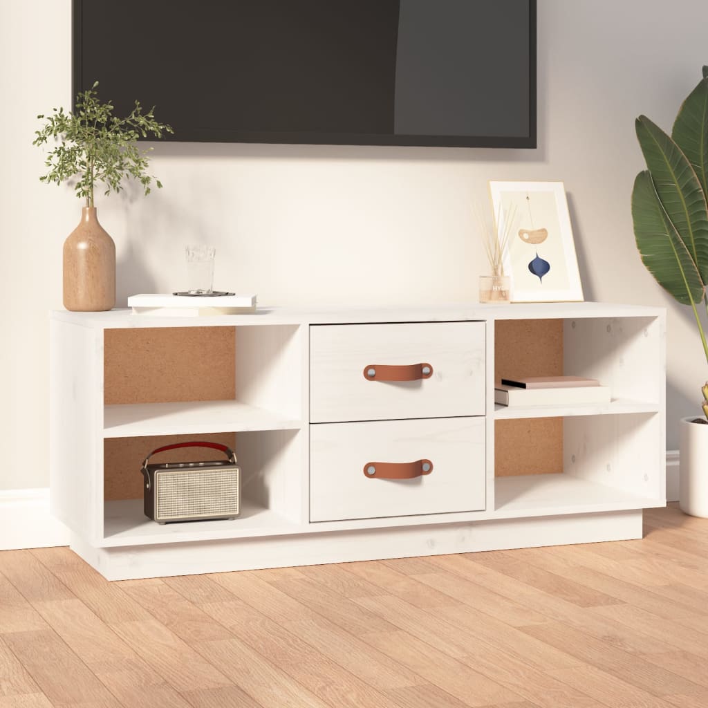 vidaXL Szafka pod TV, biała, 100x34x40 cm, lite drewno sosnowe