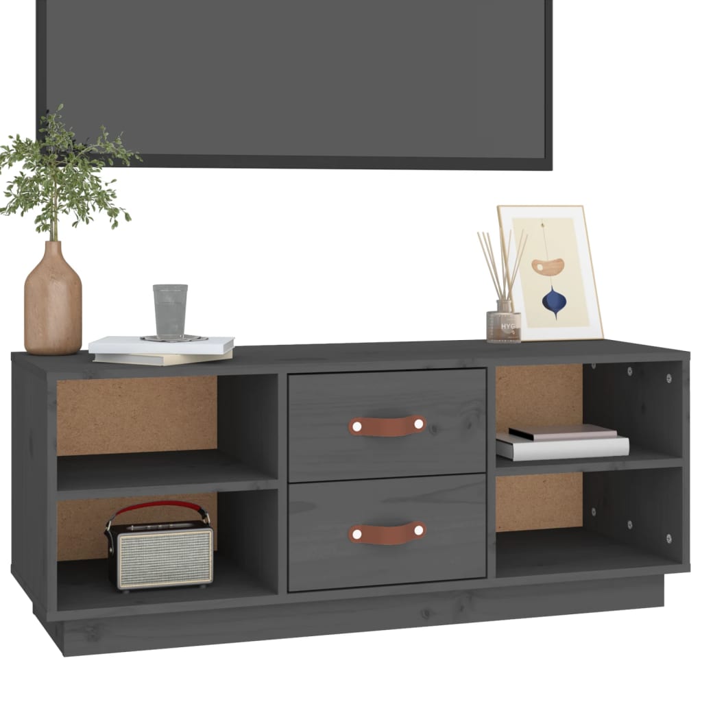 vidaXL Szafka pod TV, szara, 100x34x40 cm, lite drewno sosnowe