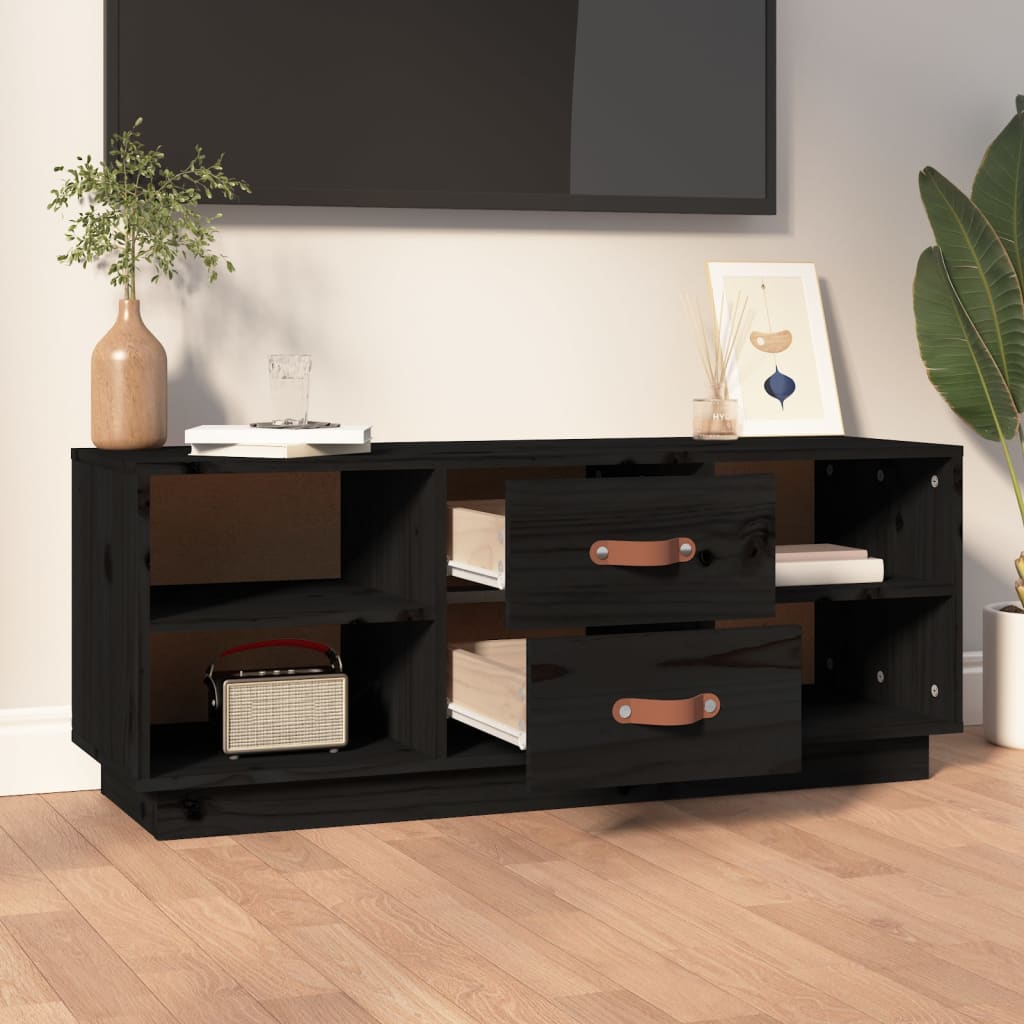 vidaXL Szafka pod TV, czarna, 100x34x40 cm, lite drewno sosnowe