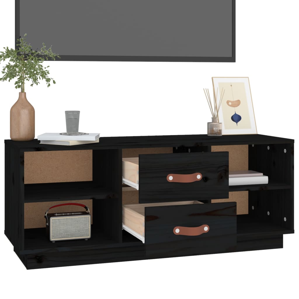 vidaXL Szafka pod TV, czarna, 100x34x40 cm, lite drewno sosnowe