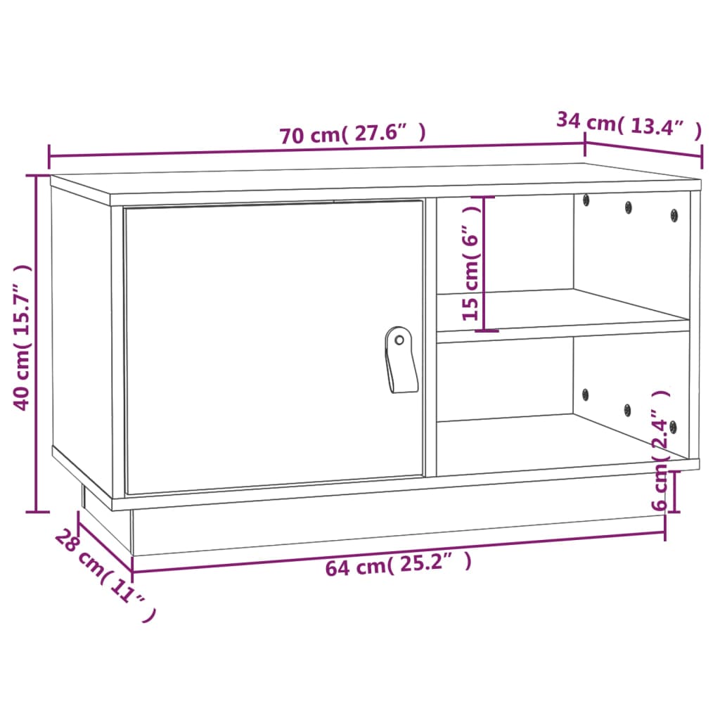 vidaXL Szafka pod telewizor, biała, 70x34x40 cm, lite drewno sosnowe