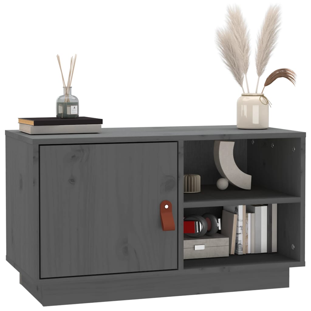 vidaXL Szafka pod TV, szara, 70x34x40 cm, lite drewno sosnowe