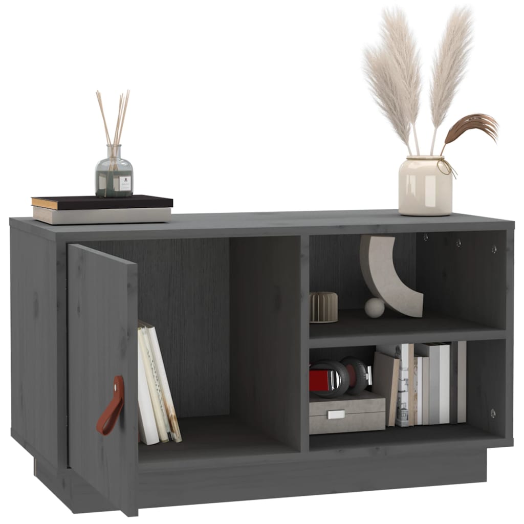 vidaXL Szafka pod TV, szara, 70x34x40 cm, lite drewno sosnowe