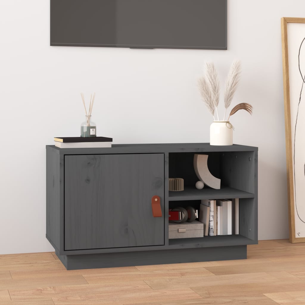 vidaXL Szafka pod TV, szara, 70x34x40 cm, lite drewno sosnowe