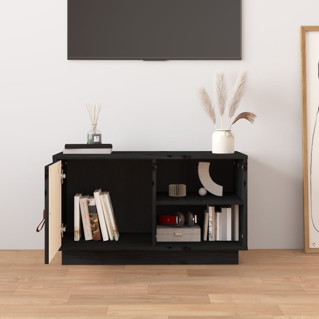 vidaXL Szafka pod TV, czarna, 70x34x40 cm, lite drewno sosnowe
