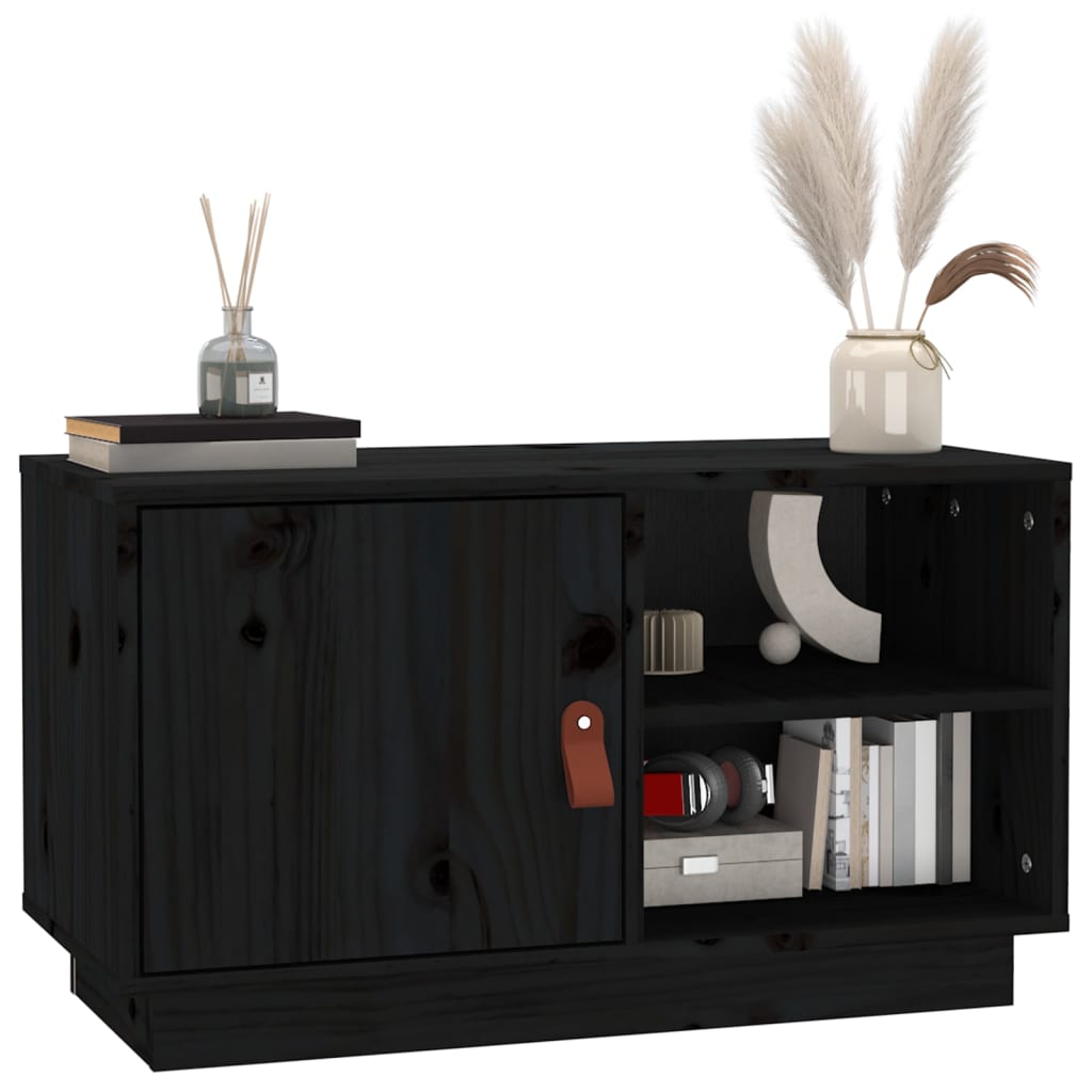 vidaXL Szafka pod TV, czarna, 70x34x40 cm, lite drewno sosnowe