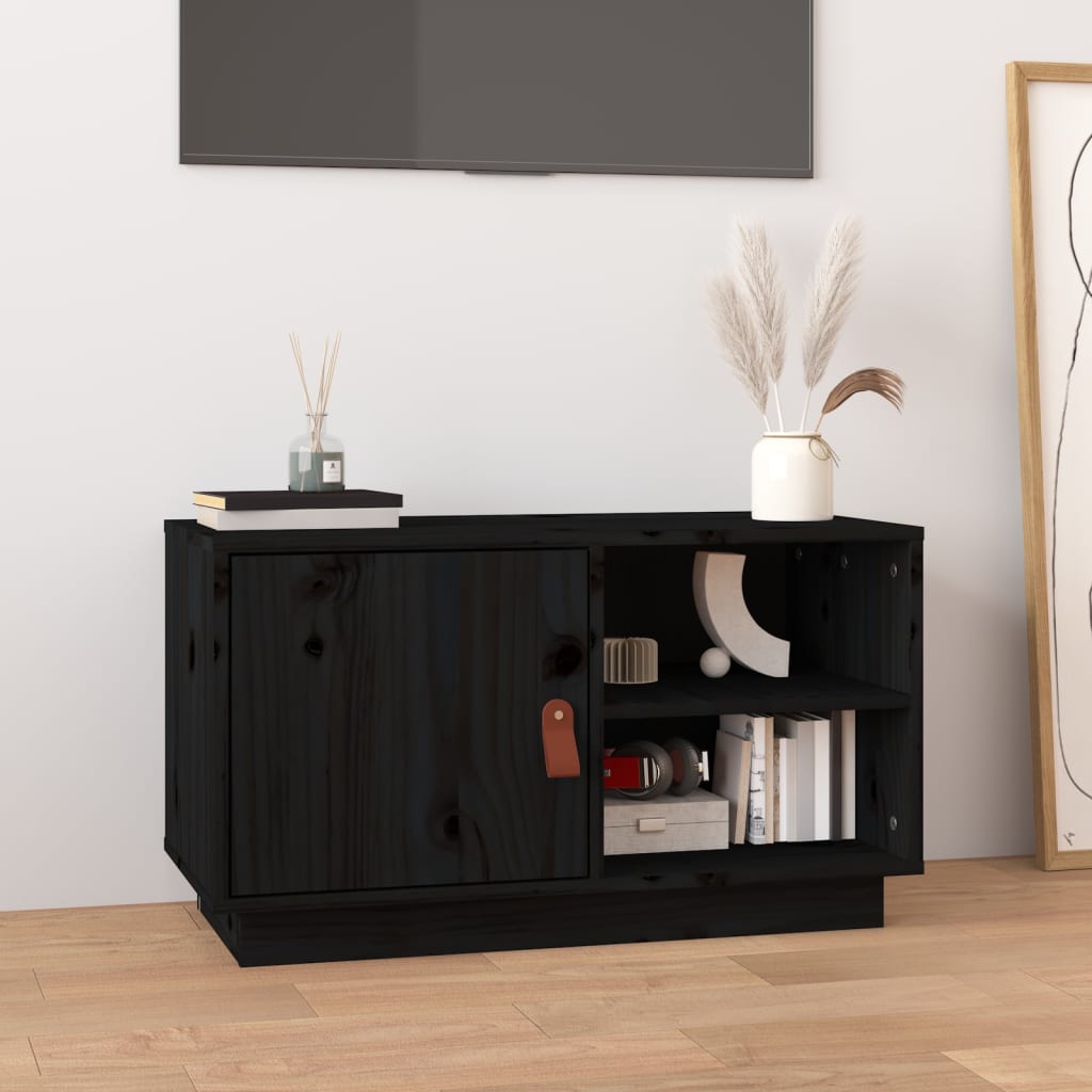 vidaXL Szafka pod TV, czarna, 70x34x40 cm, lite drewno sosnowe