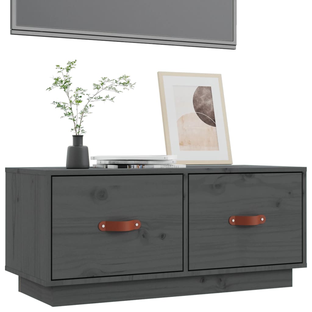 vidaXL Szafka pod TV, szara, 80x34x35 cm, lite drewno sosnowe