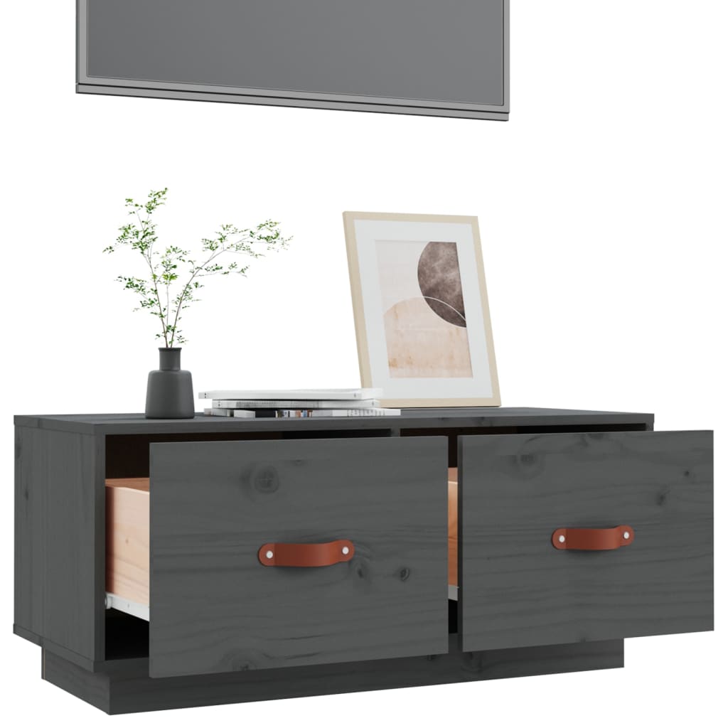vidaXL Szafka pod TV, szara, 80x34x35 cm, lite drewno sosnowe