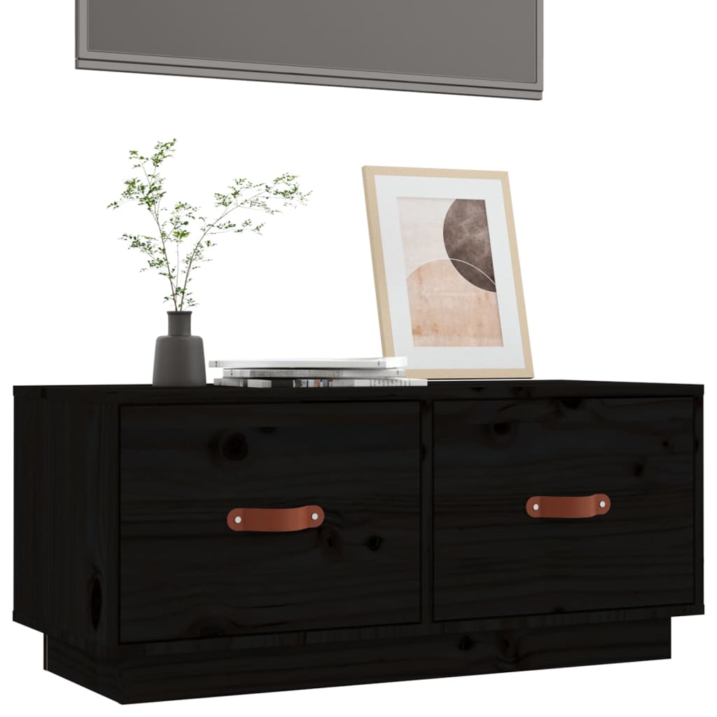 vidaXL Szafka pod TV, czarna, 80x34x35 cm, lite drewno sosnowe
