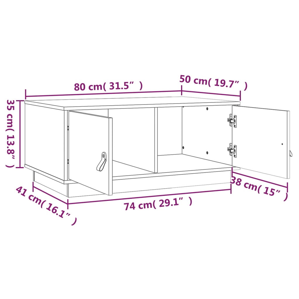 vidaXL Stolik kawowy, 80x50x35 cm, lite drewno sosnowe