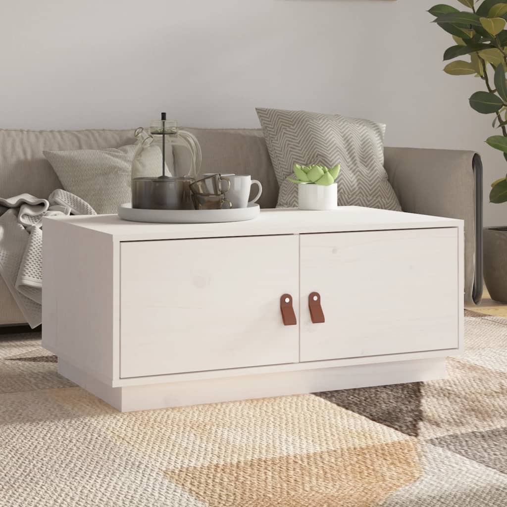 vidaXL Stolik kawowy, biały, 80x50x35 cm, lite drewno sosnowe