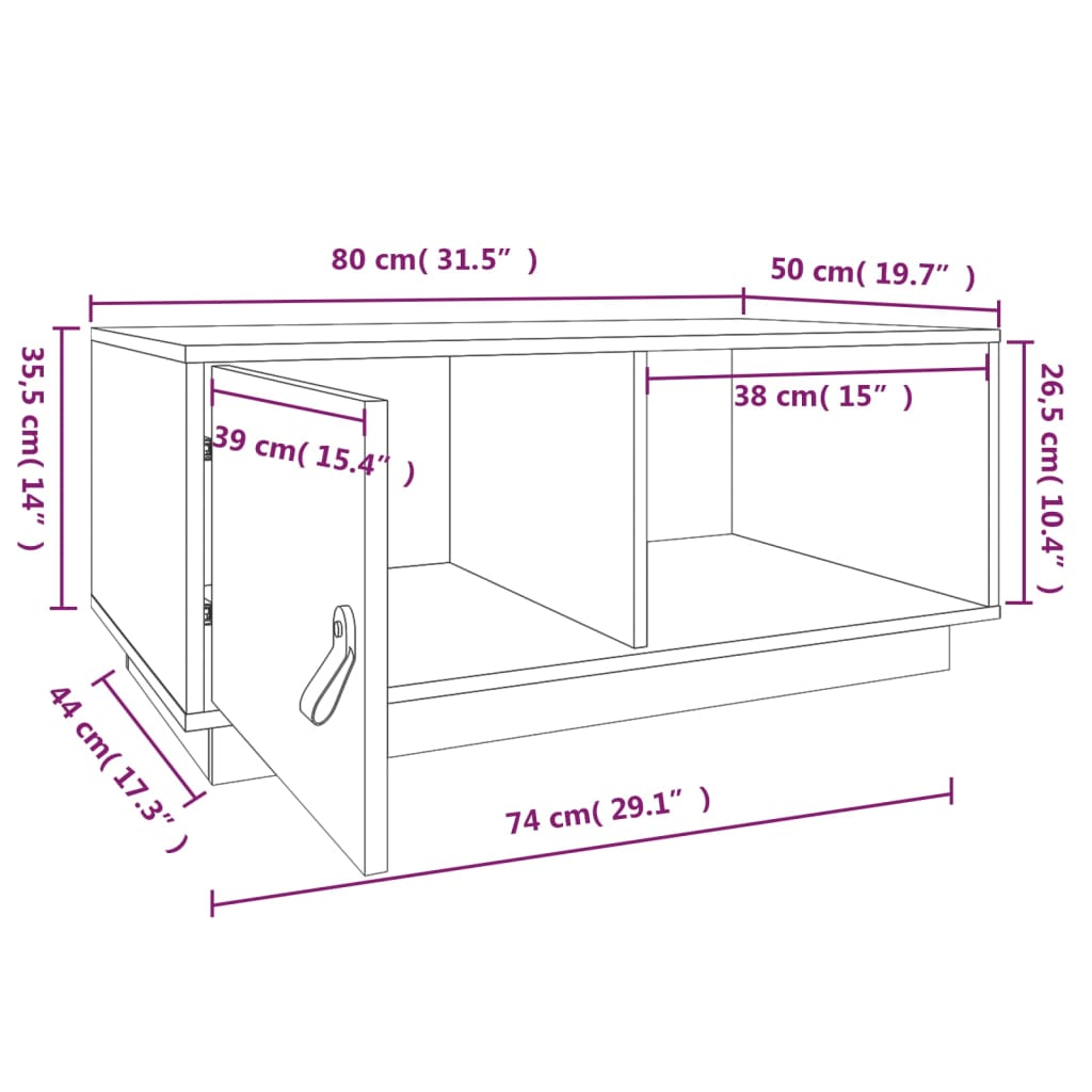 vidaXL Stolik kawowy, szary, 80x50x35,5 cm, lite drewno sosnowe