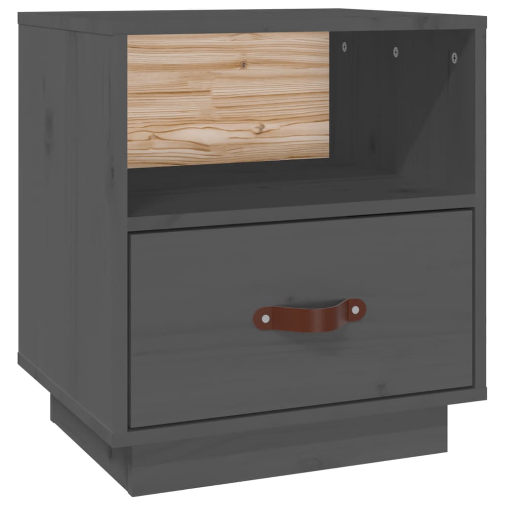 vidaXL Szafka nocna, szara, 40x34x45 cm, lite drewno sosnowe