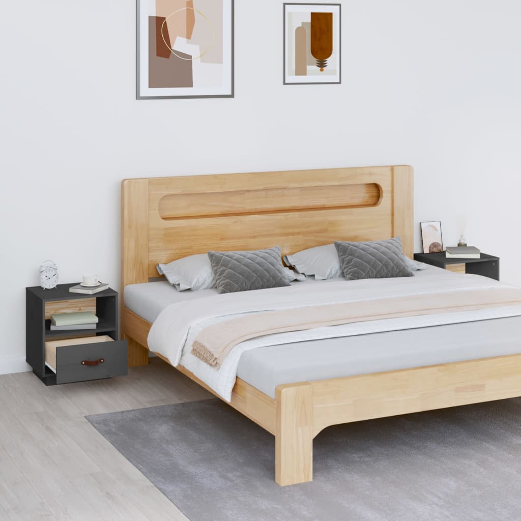vidaXL Szafki nocne, 2 szt., szare, 40x34x45 cm, lite drewno sosnowe