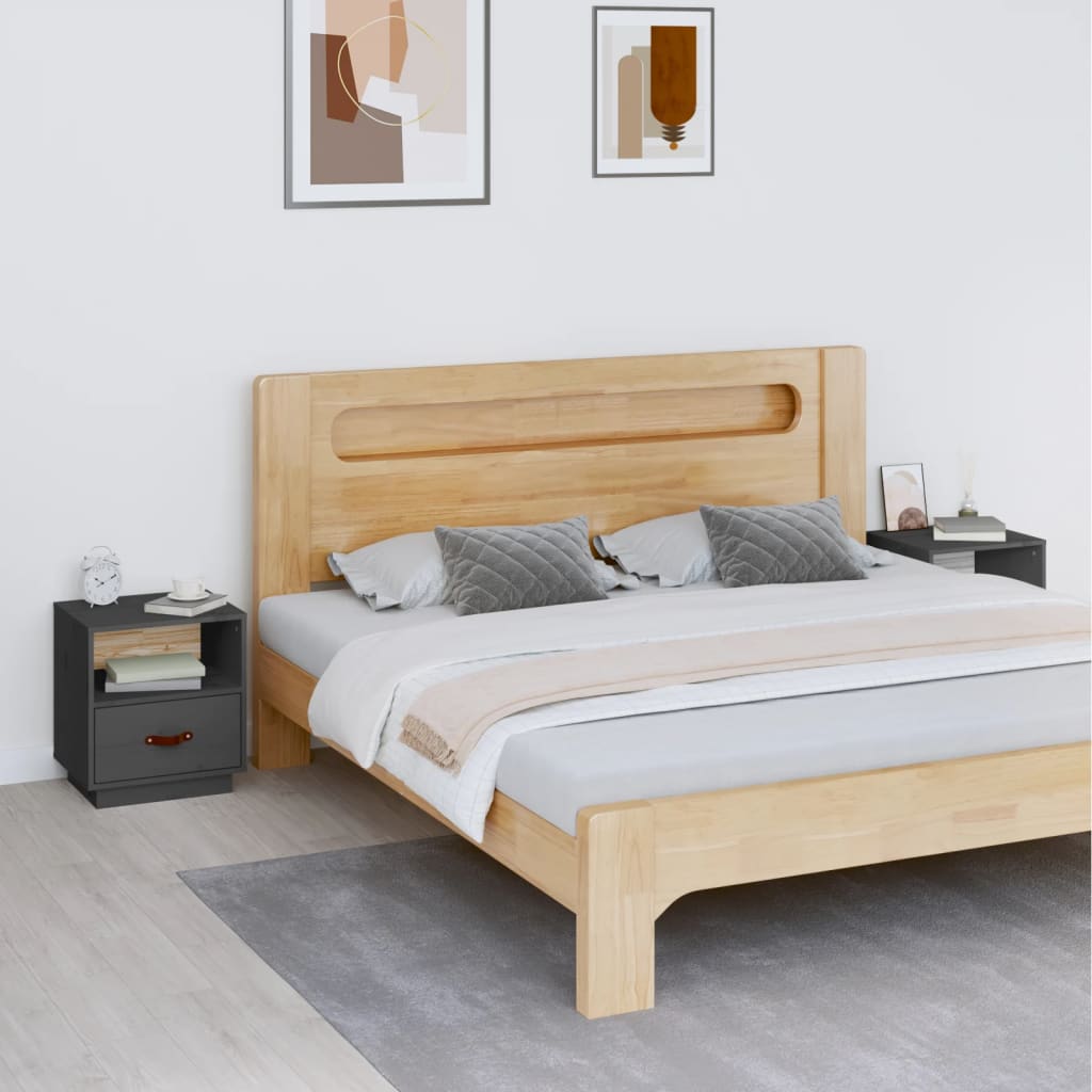 vidaXL Szafki nocne, 2 szt., szare, 40x34x45 cm, lite drewno sosnowe