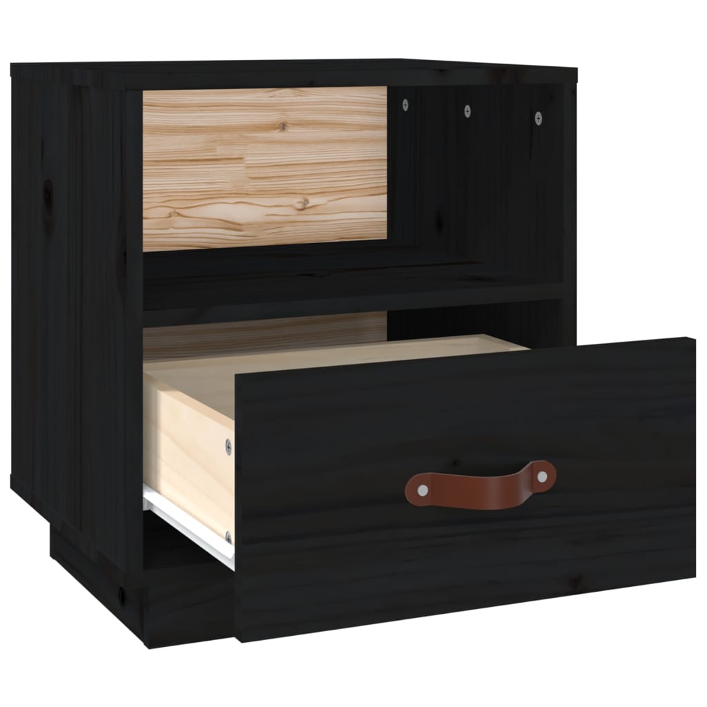 vidaXL Szafka nocna, czarna, 40x34x45 cm, lite drewno sosnowe
