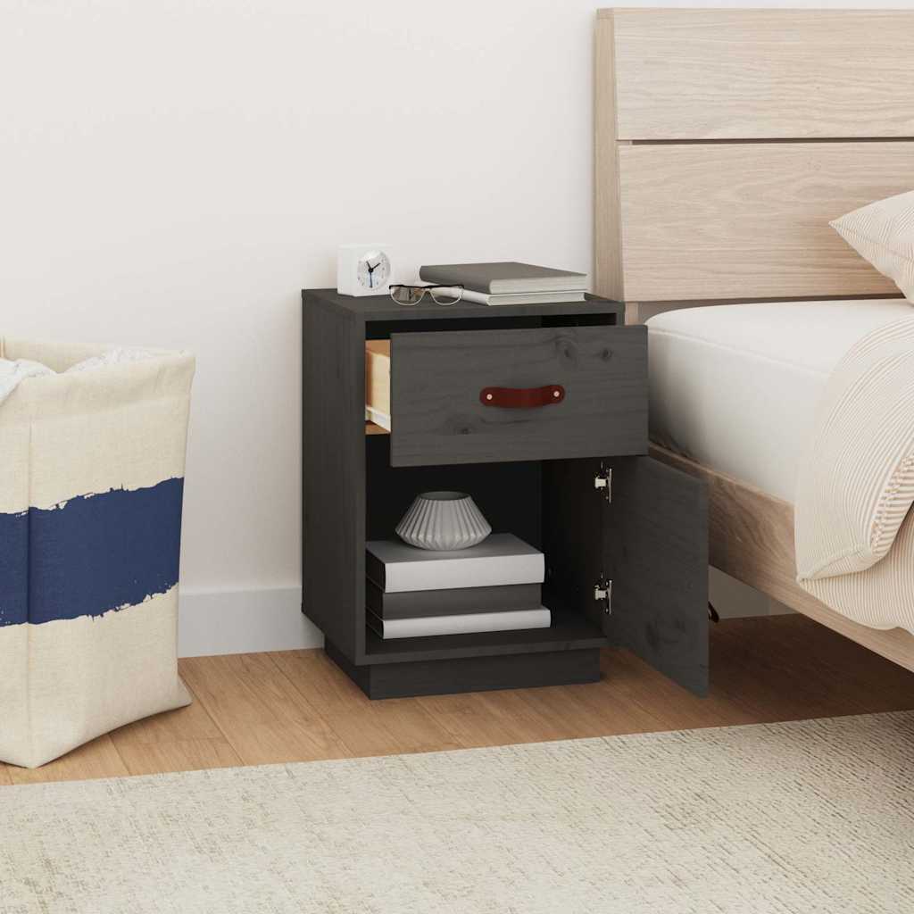 vidaXL Szafki nocne, 2 szt., szare, 40x34x55 cm, lite drewno sosnowe