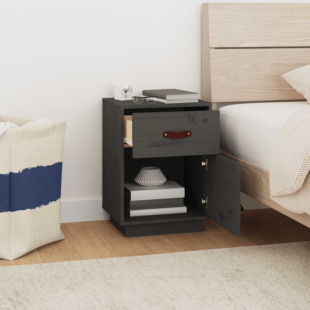 vidaXL Szafki nocne, 2 szt., szare, 40x34x55 cm, lite drewno sosnowe