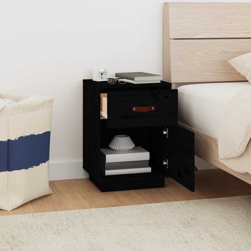 vidaXL Szafka nocna, czarna, 40x34x55 cm, lite drewno sosnowe