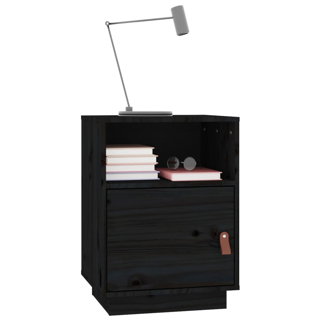 vidaXL Szafka nocna, czarna, 40x34x55 cm, lite drewno sosnowe