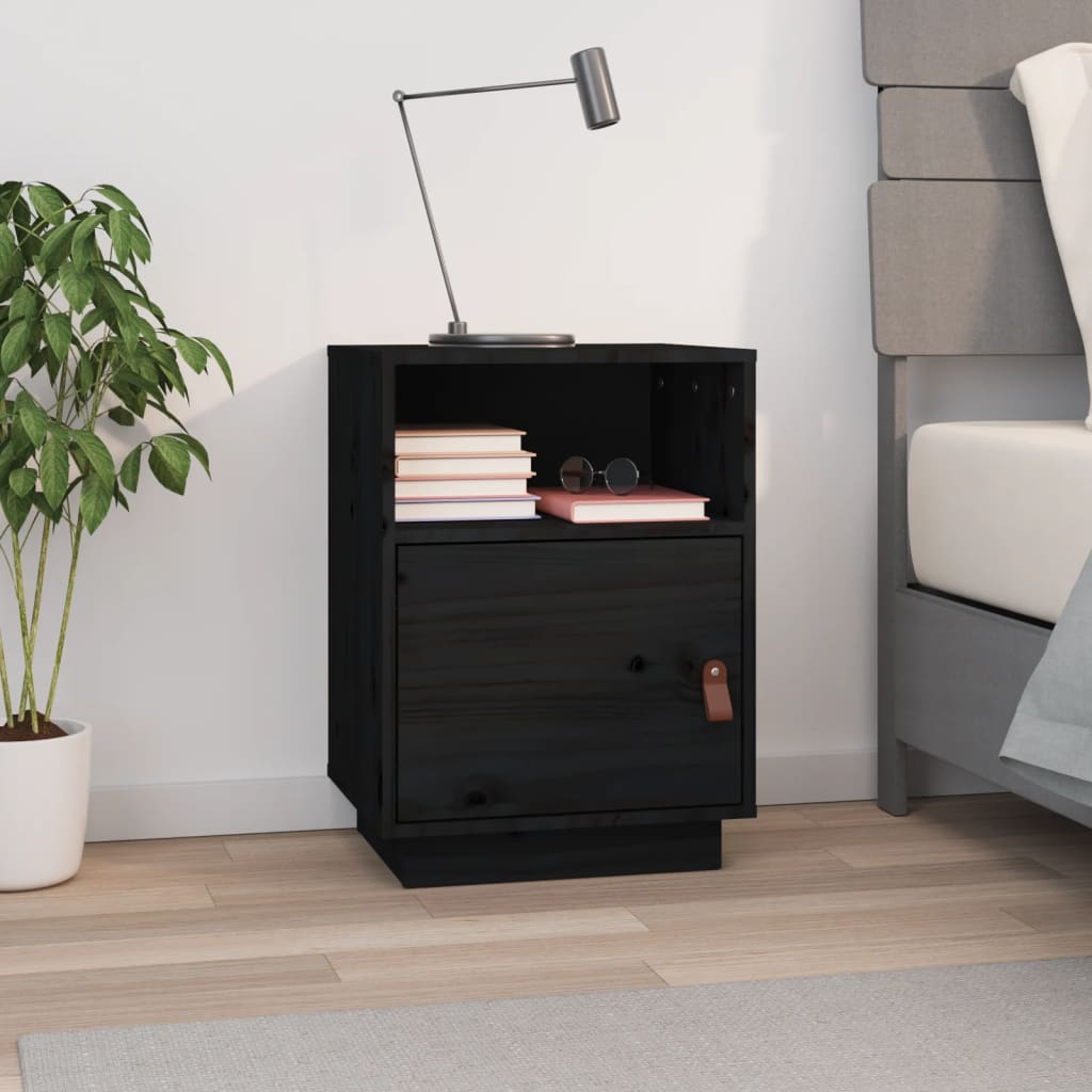 vidaXL Szafka nocna, czarna, 40x34x55 cm, lite drewno sosnowe