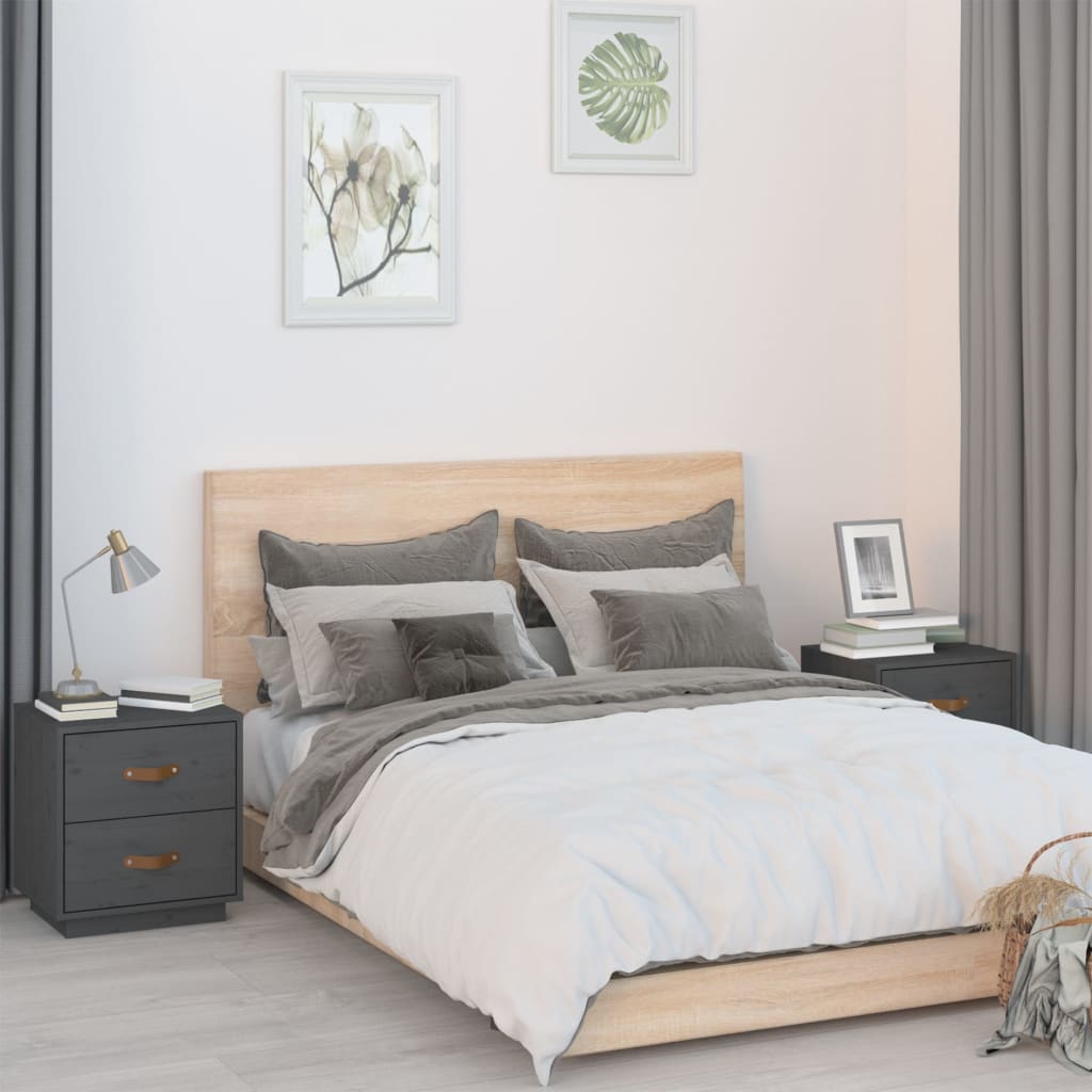  vidaXL Szafki nocne, 2 szt., szare, 40x34x45 cm, lite drewno sosnowe