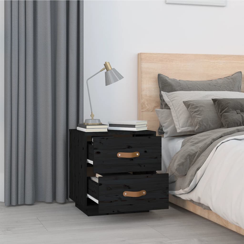  vidaXL Szafki nocne, 2 szt., czarne, 40x34x45 cm, lite drewno sosnowe