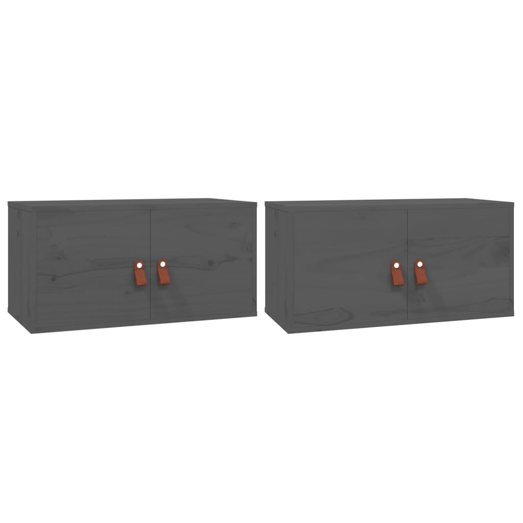vidaXL Szafki ścienne, 2 szt., szare 60x30x30 cm, lite drewno sosnowe